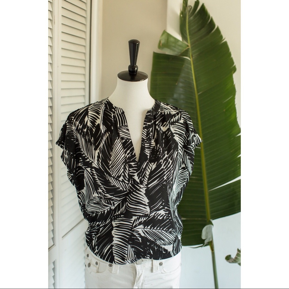 Tropical palm print blouse
